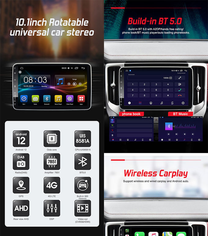 Universal Car Stereo 10.1inch Rotatable Universal 2din Car Radio With 4G DSP Wireless Carplay ​